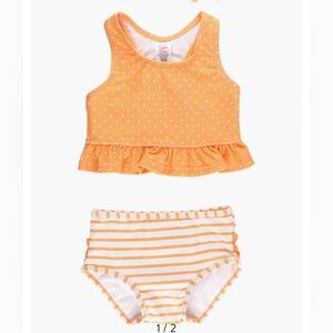 NWT Ruffle Butts Orange Polka Dot and Stripe Bikini